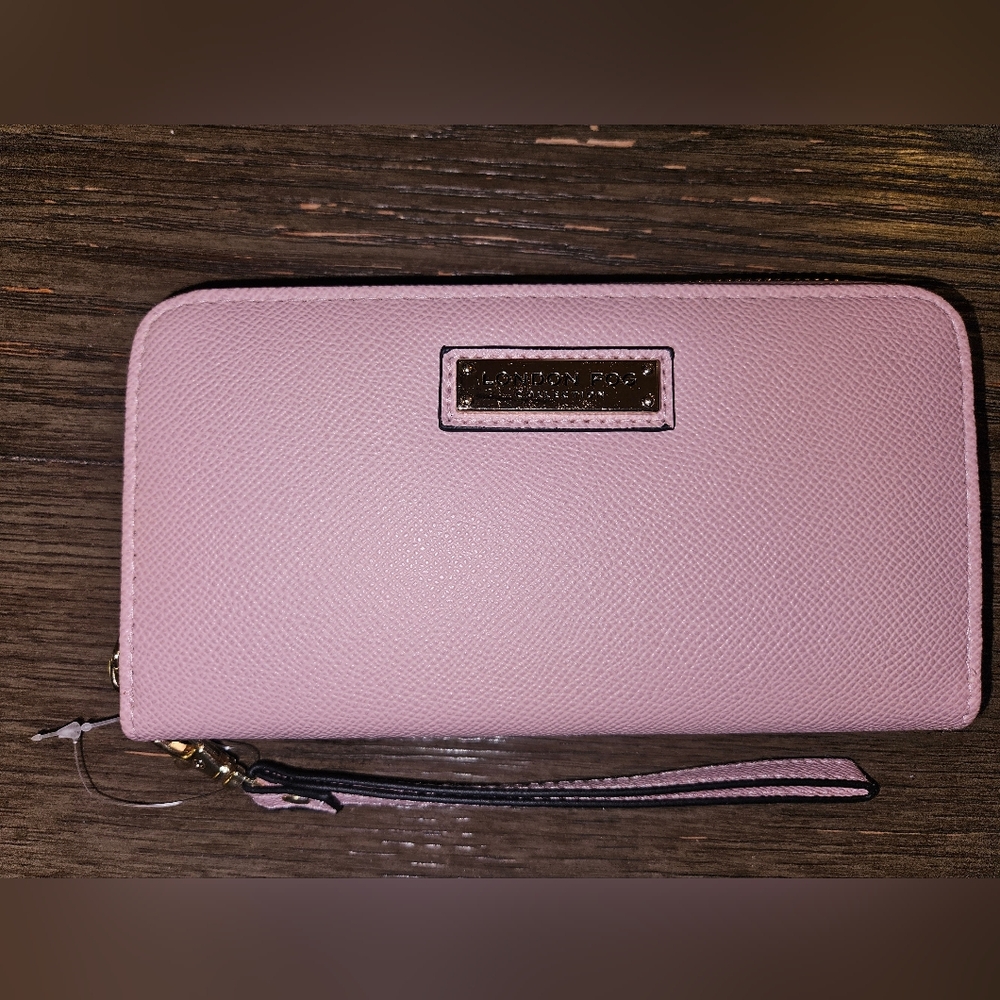 Pink Textured Wallet with Wrist Strap